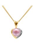 A B Davis 9ct Gold Diamond and Freshwater Pearl Heart Pendant Necklace