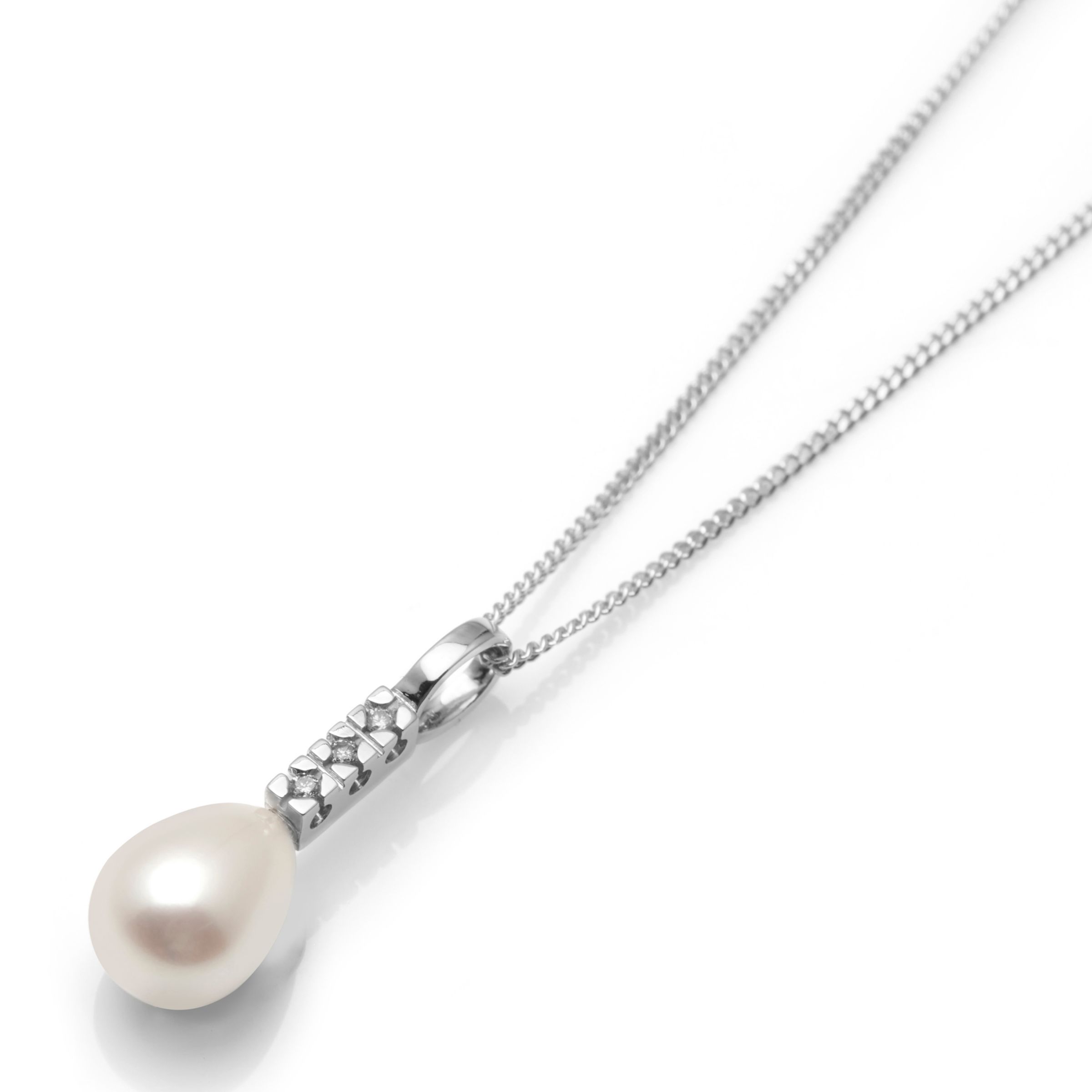 A B Davis 9ct White Gold Diamond and Freshwater Pearl Pendant Necklace, White