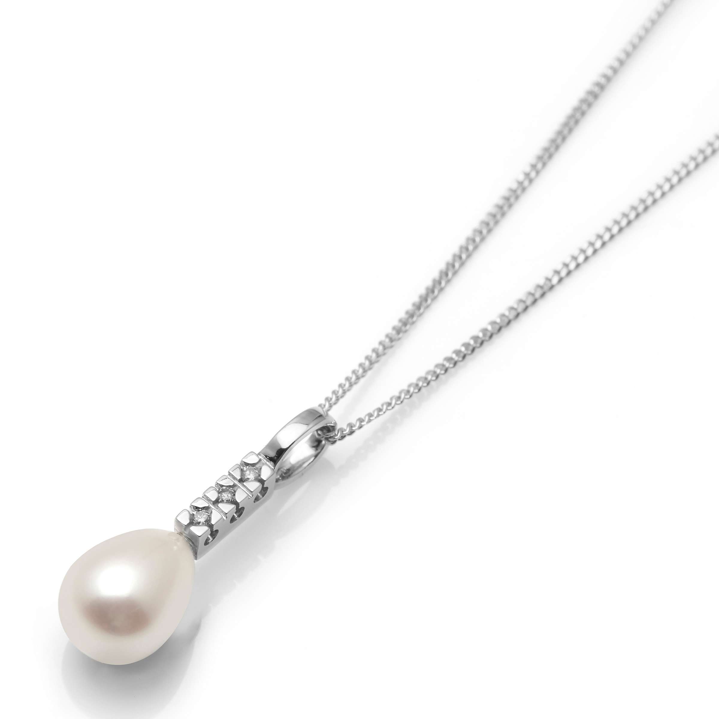 Buy A B Davis 9ct White Gold Diamond and Freshwater Pearl Pendant Necklace, White Online at johnlewis.com