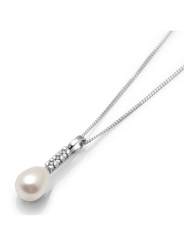 A B Davis 9ct White Gold Diamond and Freshwater Pearl Pendant Necklace, White