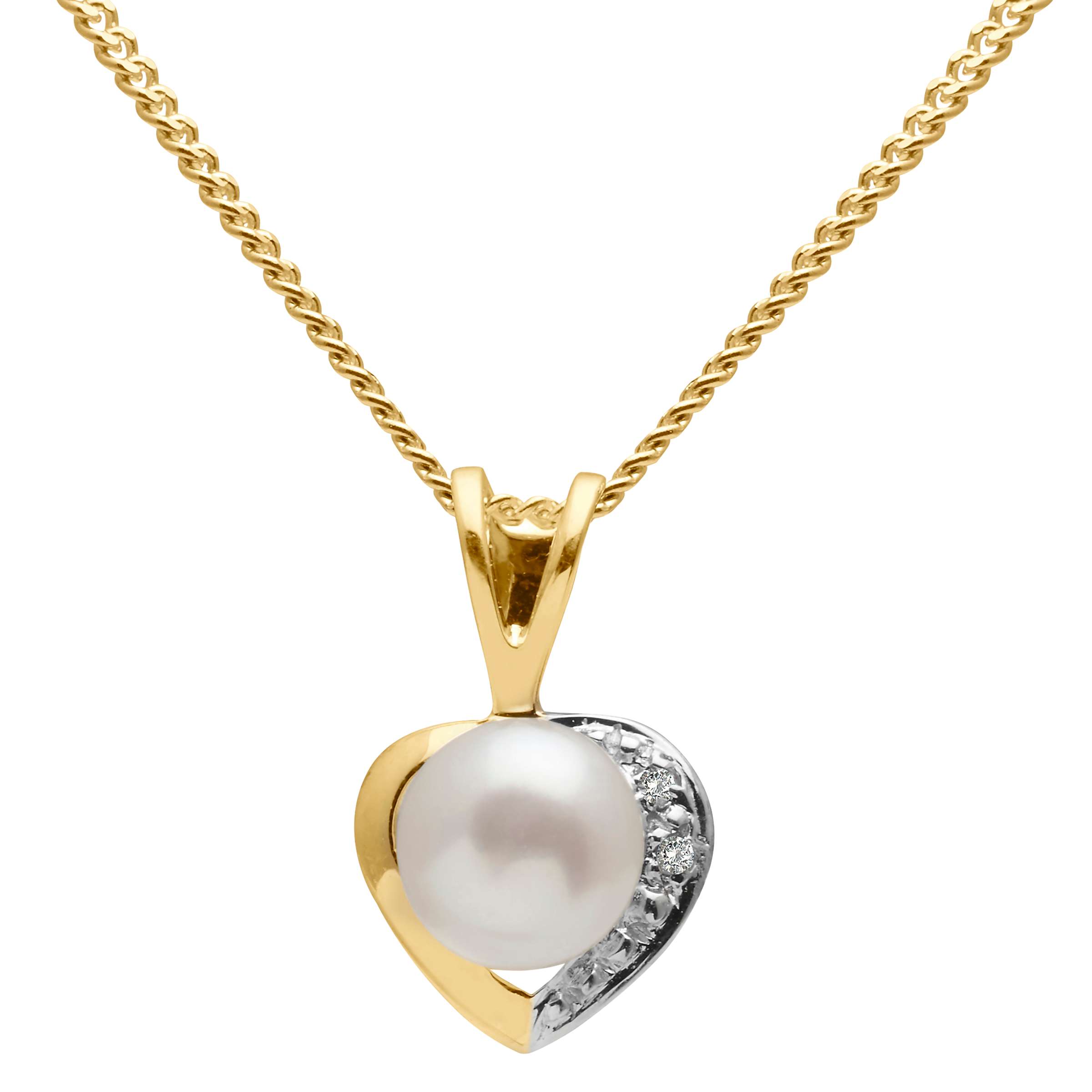 Buy A B Davis 9ct Gold Diamond and Freshwater Pearl Heart Pendant Necklace Online at johnlewis.com