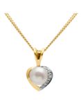 A B Davis 9ct Gold Diamond and Freshwater Pearl Heart Pendant Necklace, White