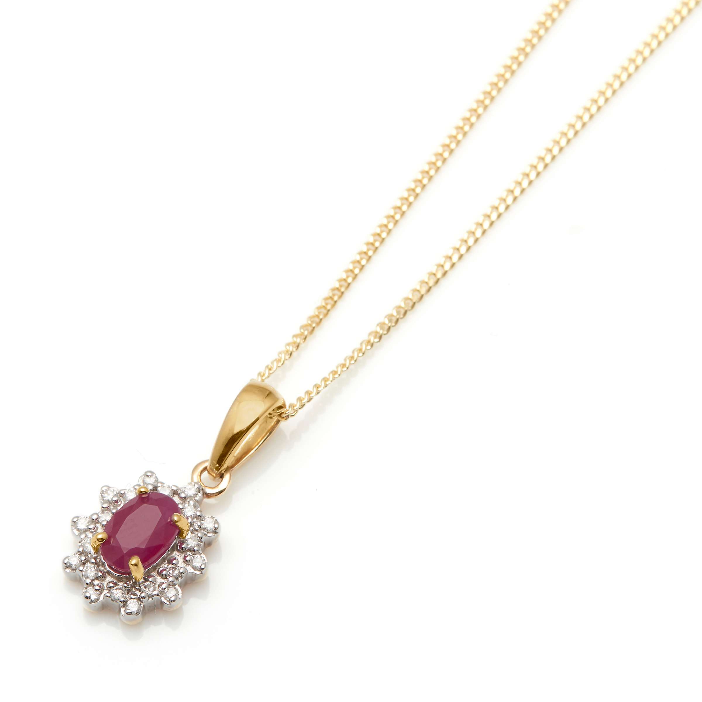 Buy A B Davis 9ct Gold Oval Precious Stone and Diamond Cluster Pendant Necklace Online at johnlewis.com