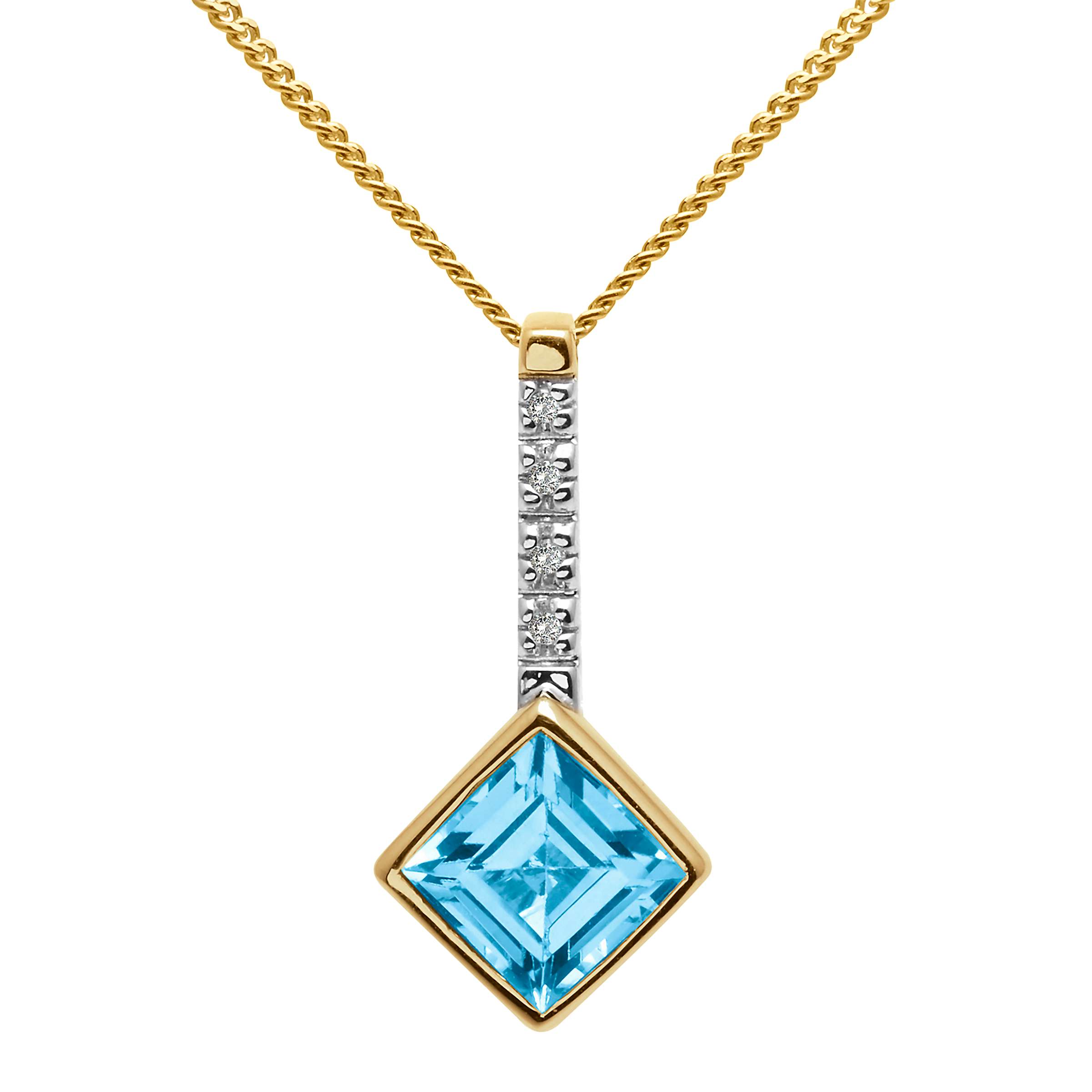 Buy A B Davis 9ct Gold Princess Cut Semi Precious Stone and Diamond Pendant Necklace, Blue Topaz Online at johnlewis.com