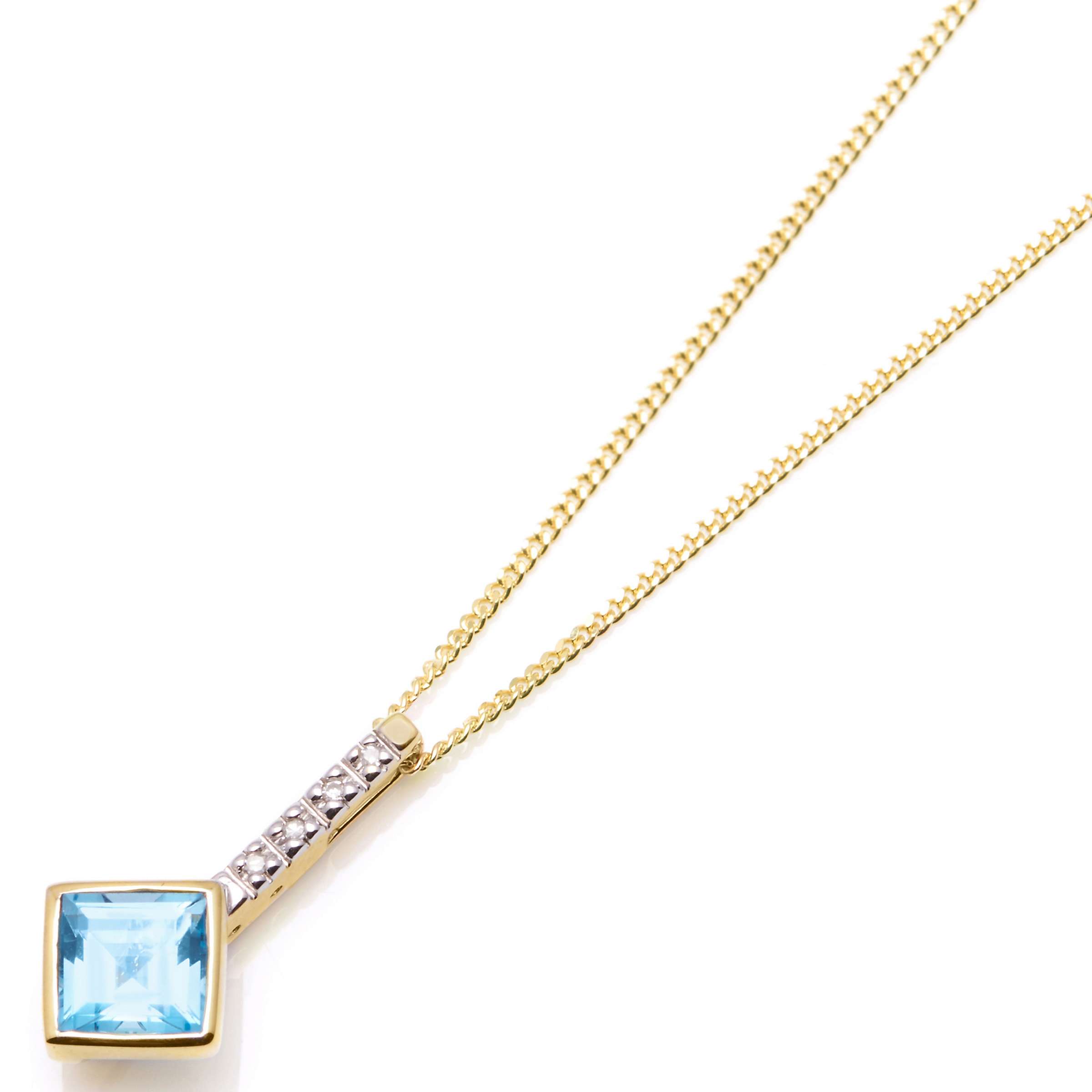 Buy A B Davis 9ct Gold Princess Cut Semi Precious Stone and Diamond Pendant Necklace, Blue Topaz Online at johnlewis.com