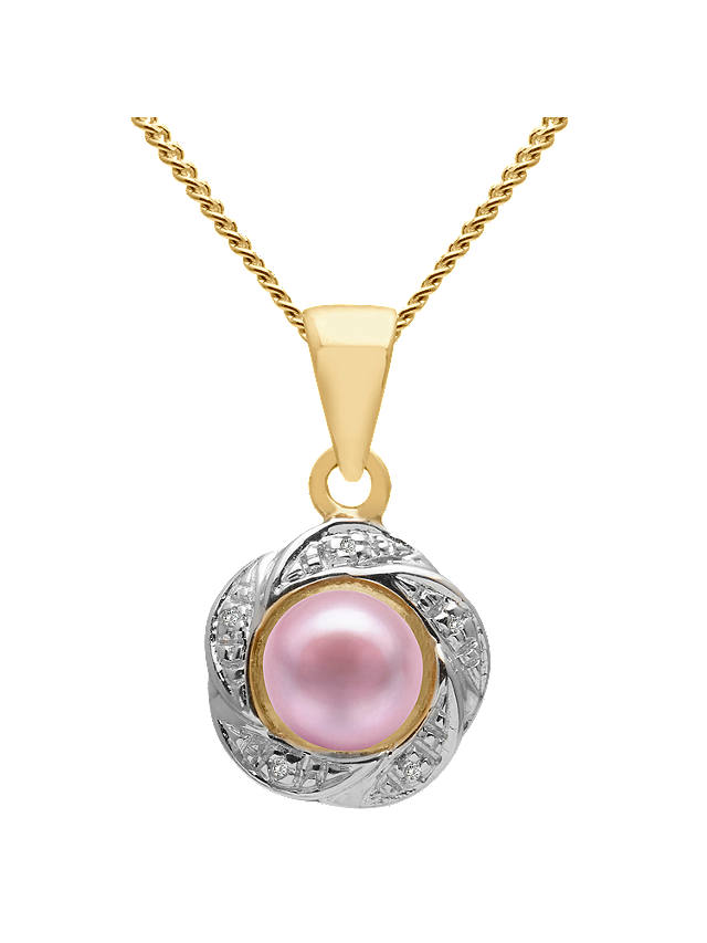 A B Davis 9ct Gold Diamond and Freshwater Pearl Flower Pendant Necklace, Pink