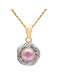 A B Davis 9ct Gold Diamond and Freshwater Pearl Flower Pendant Necklace