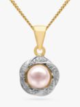 A B Davis 9ct Gold Diamond and Freshwater Pearl Flower Pendant Necklace