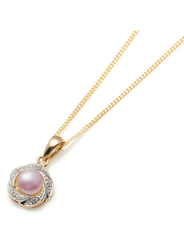A B Davis 9ct Gold Diamond and Freshwater Pearl Flower Pendant Necklace, Pink