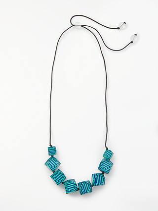 One Button Clear Stripe Abstract Bead Statement Necklace, Turquoise/Navy