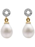 E.W Adams 9ct Gold Freshwater Pearl and Diamond Circle Drop Earrings