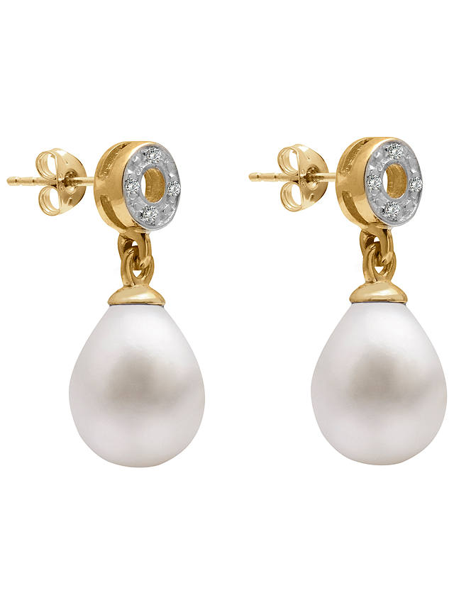 A B Davis 9ct Gold Freshwater Pearl and Diamond Circle Drop Earrings, White