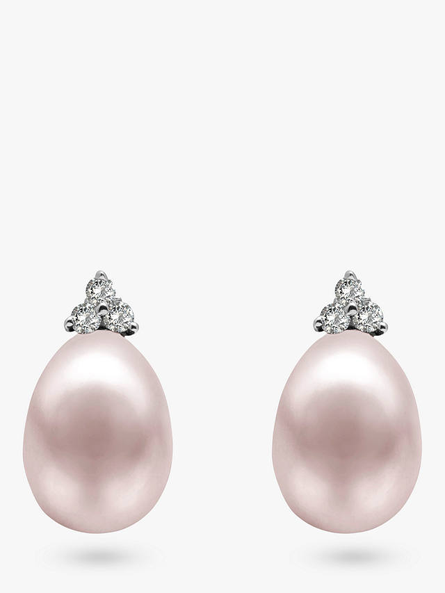 A B Davis 9ct Gold Freshwater Pearl Diamond Trefoil Stud Earrings, Pink
