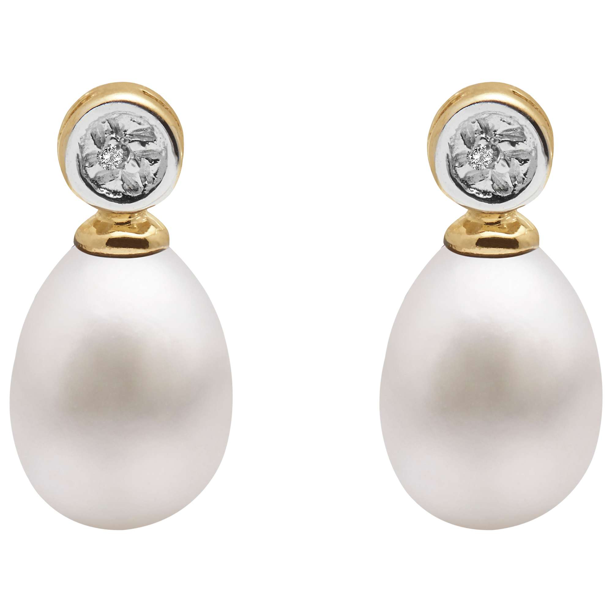 Buy A B Davis 9ct Gold Freshwater Pearl Rub-Over Diamond Drop Earrings Online at johnlewis.com
