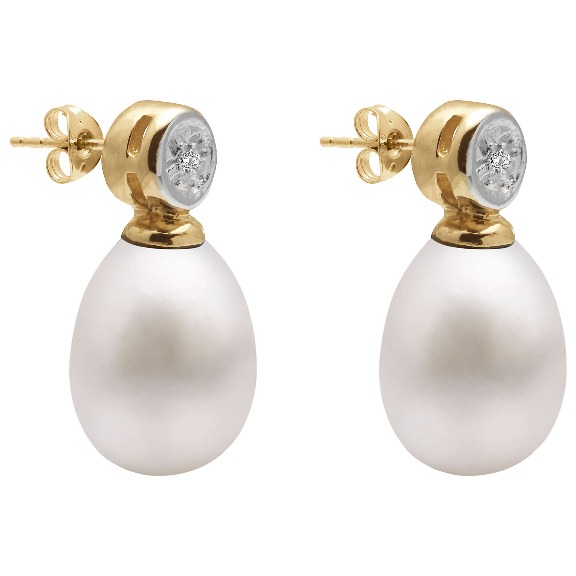 Buy A B Davis 9ct Gold Freshwater Pearl Rub-Over Diamond Drop Earrings Online at johnlewis.com