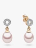 A B Davis 9ct Gold Freshwater Pearl and Diamond Circle Drop Earrings, Pink