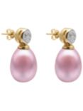 A B Davis 9ct Gold Freshwater Pearl Rub-Over Diamond Drop Earrings, Pink