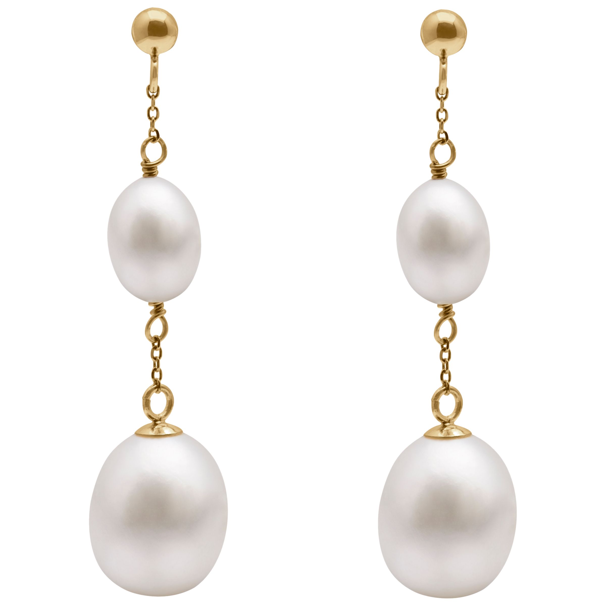 A B Davis 9ct Gold Freshwater Pearl Chain Drop Earrings, White