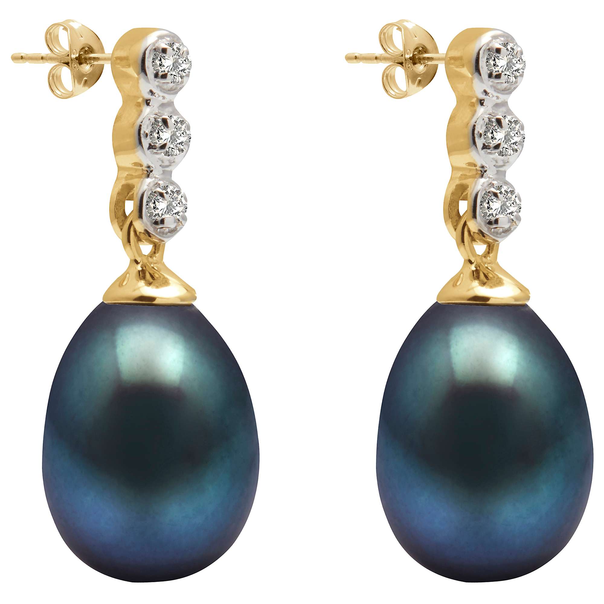 Buy A B Davis 9ct Gold Freshwater Pearl Three Diamond Drop Earrings Online at johnlewis.com