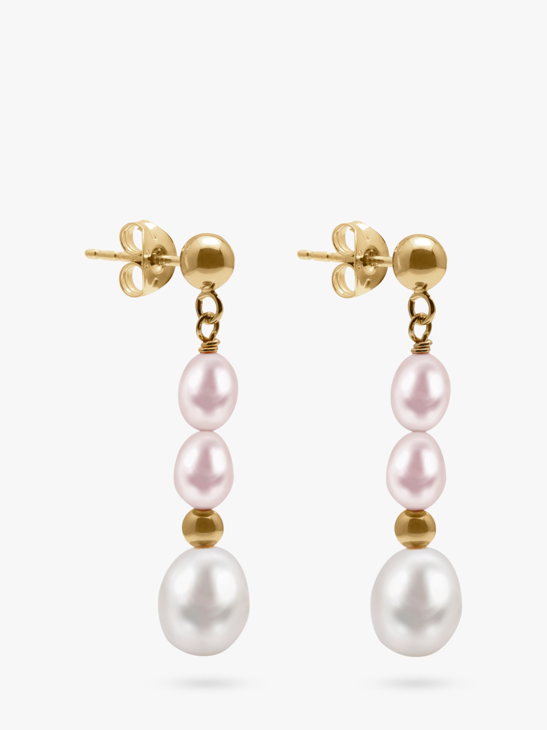 A B Davis 9ct Gold Freshwater Pearls Drop Earrings, Pink/White at John ...
