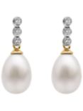A B Davis 9ct Gold Freshwater Pearl Three Diamond Drop Earrings