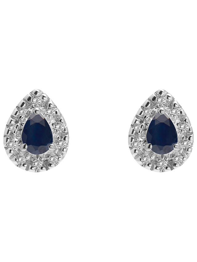 A B Davis 9ct Gold Diamond and Precious Stone Teardrop Stud Earrings, White Gold/Sapphire