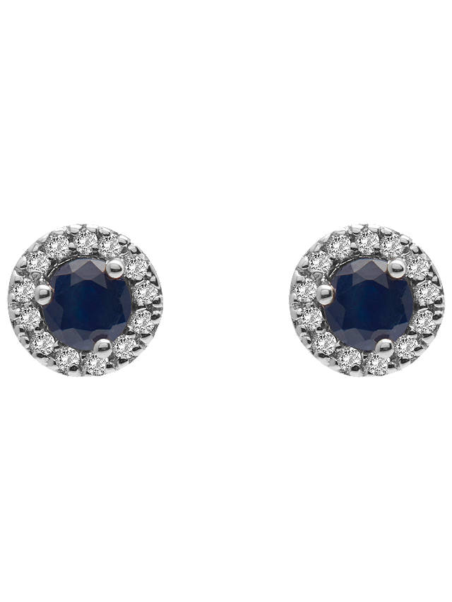 A B Davis 9ct Gold Diamond and Precious Stone Round Stud Earrings, Sapphire