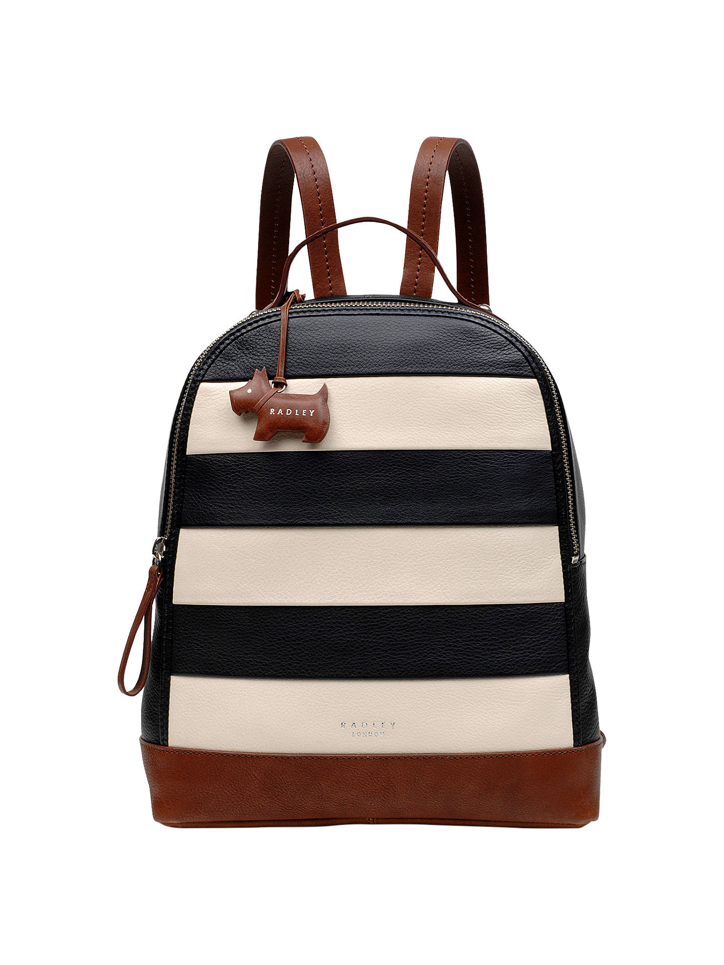 Radley Stripe Leather Backpack, Black/Cream at John Lewis & Partners