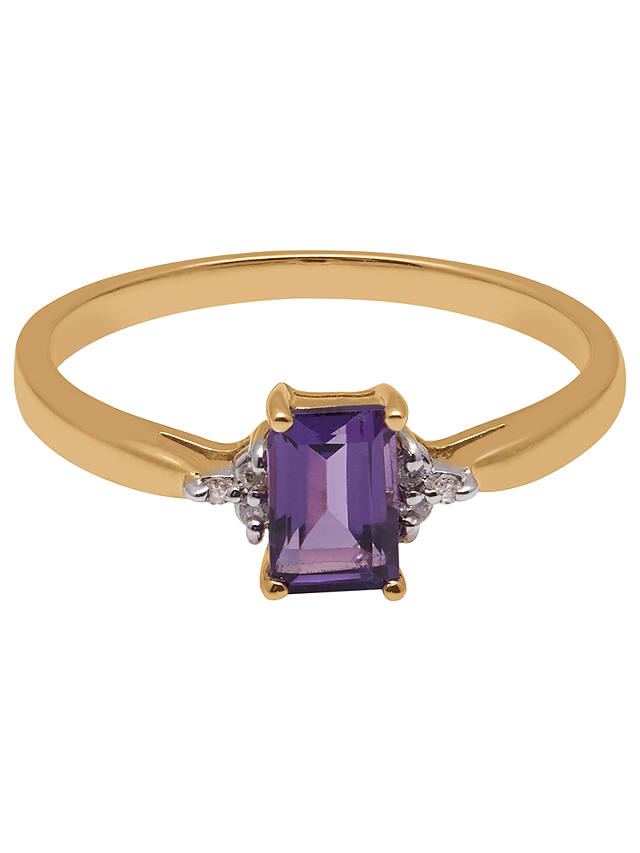 A B Davis 9ct Yellow Gold Baguette Amethyst and Diamond Shoulder Cocktail Ring