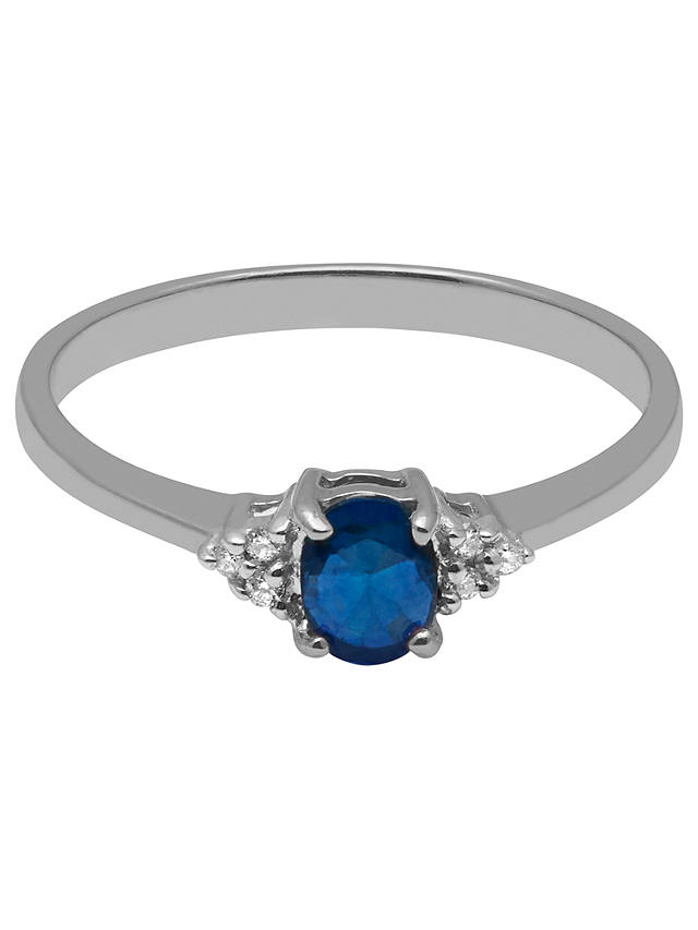A B Davis 9ct White Gold Oval Sapphire and Diamond Engagement Ring