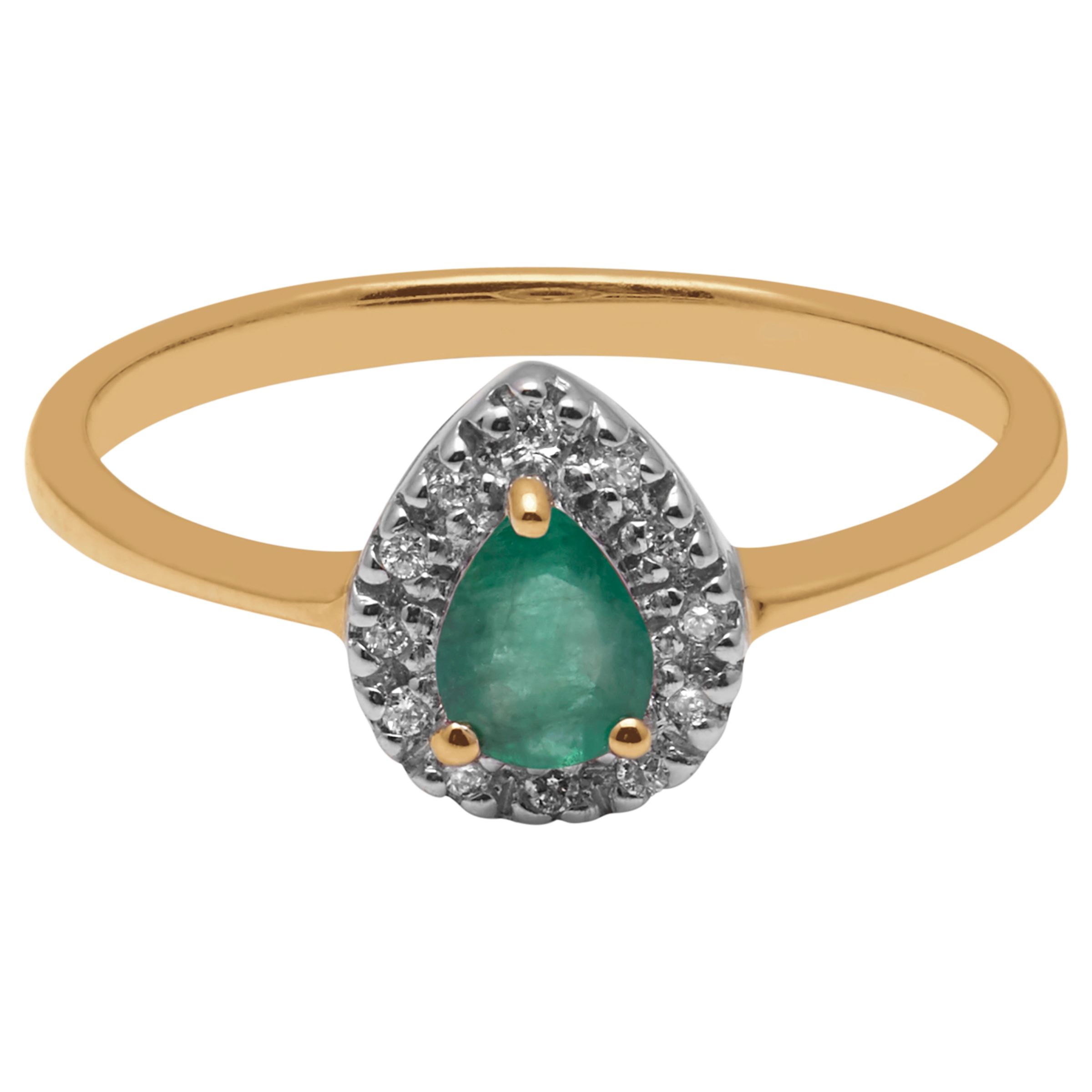 A B Davis 9ct Yellow Gold Pear Emerald and Diamond Engagement Ring