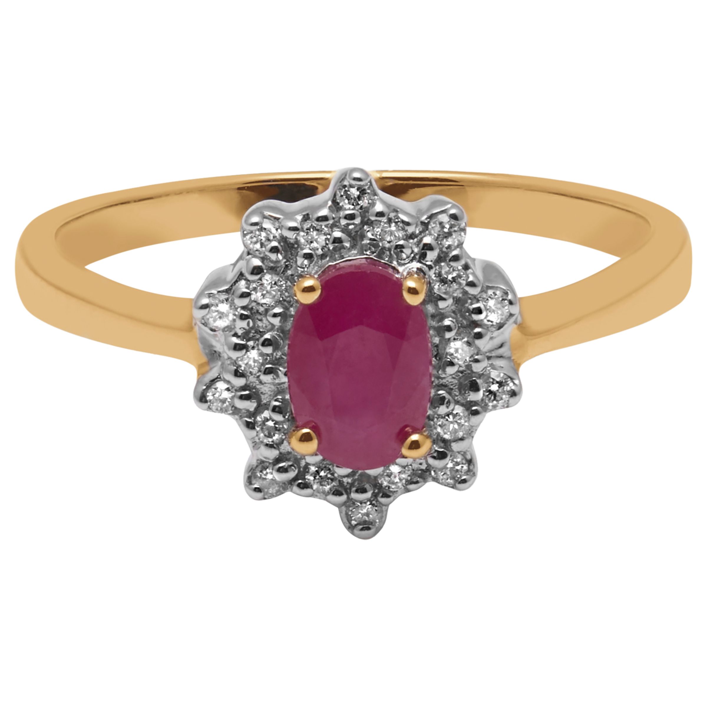 A B Davis 9ct Yellow Gold Ruby and Diamond Cluster Engagement Ring at ...