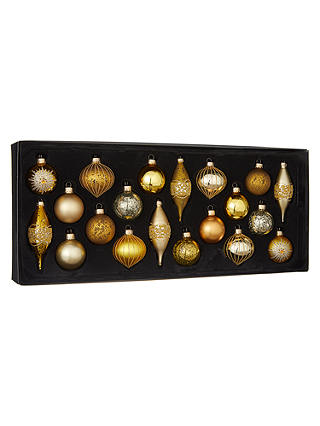 John Lewis & Partners Gold Assorted Baubles, Box of 20, Gold/Multi