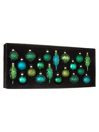 John Lewis & Partners Emerald Assorted Baubles, Box of 20, Green/Multi