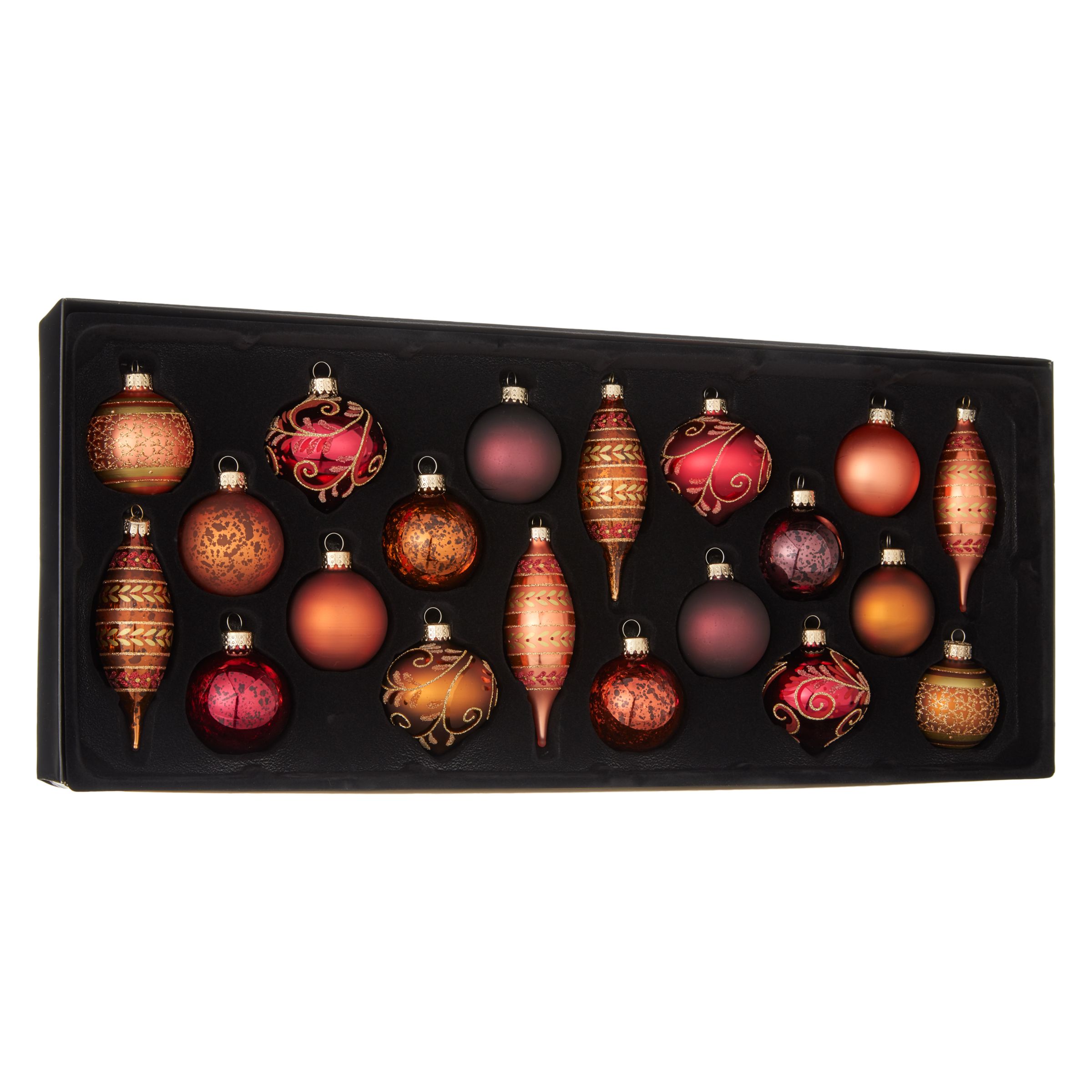 John Lewis & Partners Amber Assorted Baubles, Box of 20, Copper/Multi