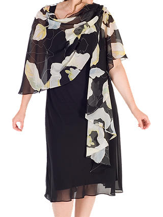 Chesca Abstract Floral Chiffon Shawl, Black/Apple