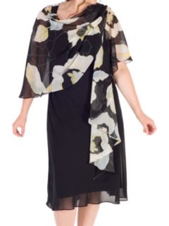 Chesca Abstract Floral Chiffon Shawl, Black/Apple