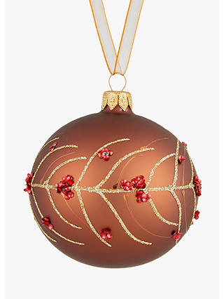 John Lewis & Partners Amber Copper Red Berry Branch Bauble, Brown