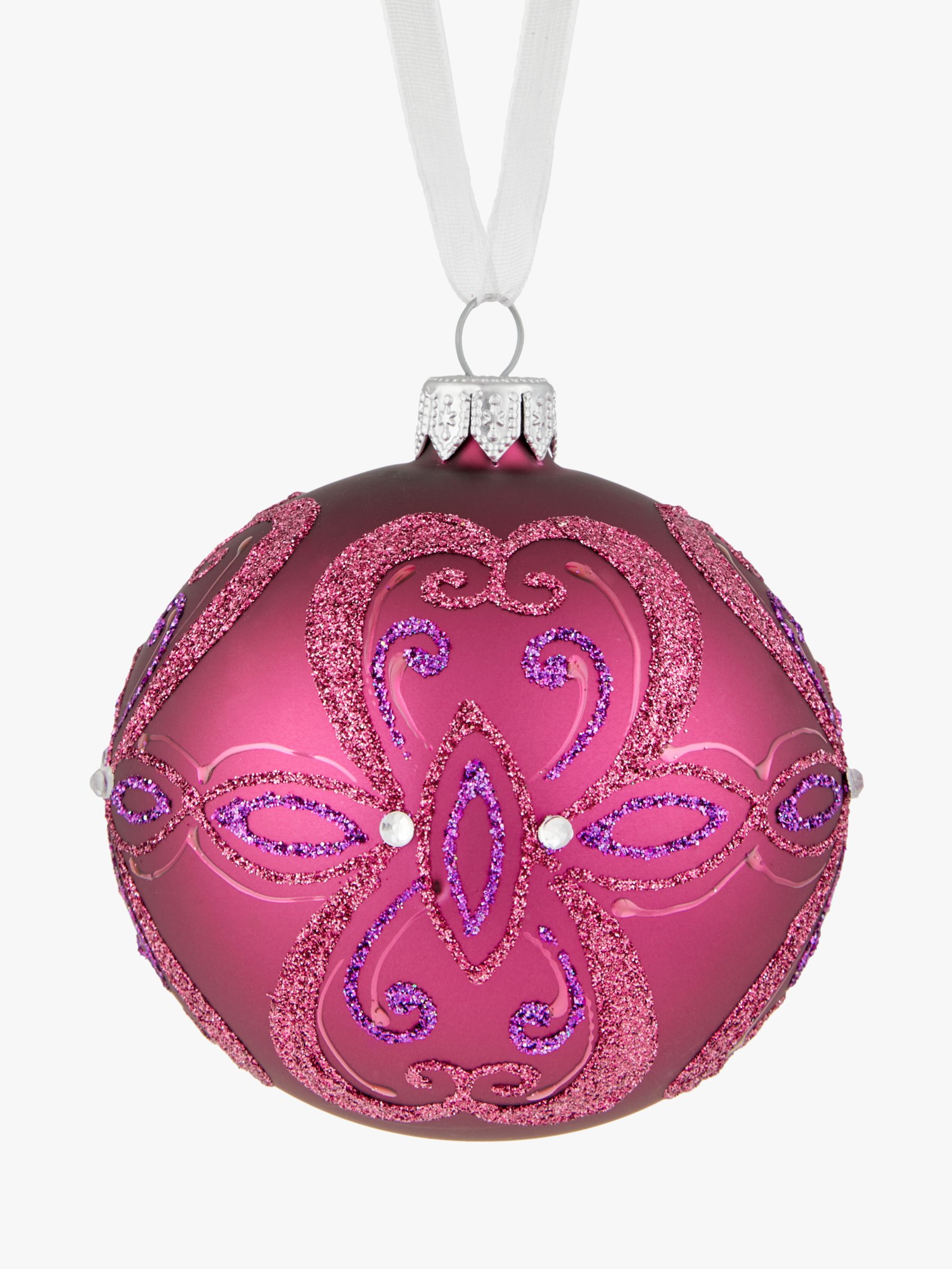 John Lewis & Partners Ruby Glitter Damask Bauble, Red