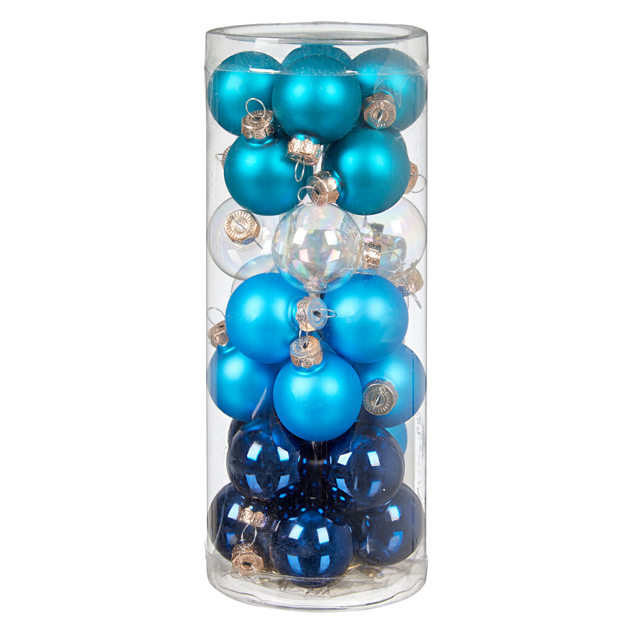 John Lewis & Partners Sapphire Mini Glass Baubles, Tube of 28, Blue/Multi