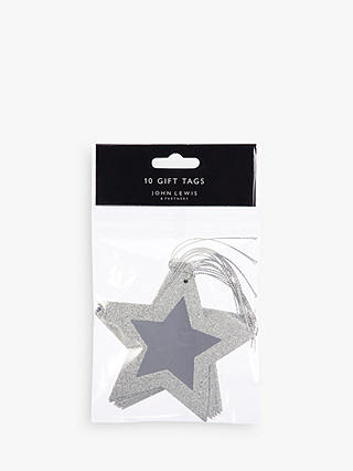 John Lewis & Partners Jet Glitter Edged Star Gift Tags, Pack of 10