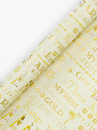 John Lewis & Partners Gold We Three Kings Gift Wrap, 3m