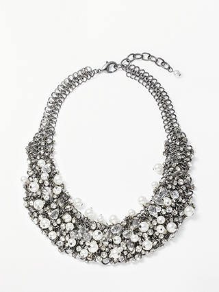 John Lewis & Partners Crystal and Faux Pearl Statement Necklace, Silver