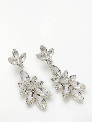 John Lewis & Partners Cubic Zirconia Floral Drop Earrings, Silver/Clear