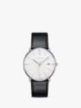 Junghans 041/4817.04 Unisex Max Bill Date Leather Strap Watch, Grey/White