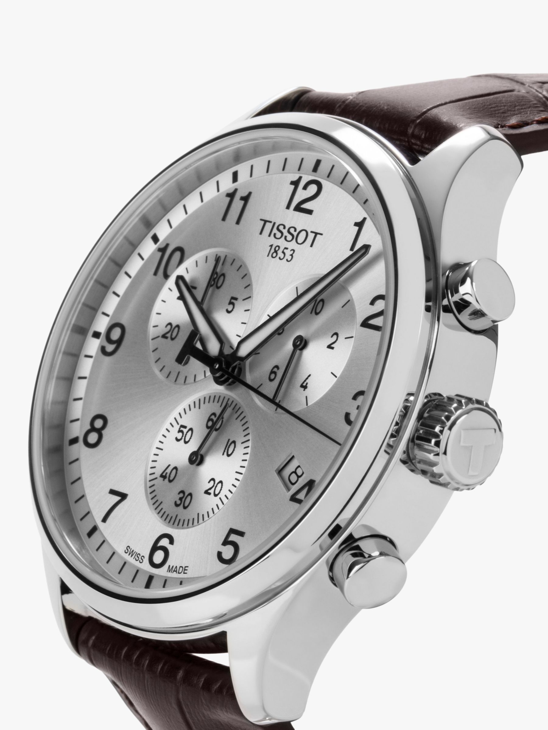 pop Uitverkoop rotatie Tissot T1166171603700 Men's Chrono XL Classic Chronograph Date Leather  Strap Watch, Brown/Silver at John Lewis & Partners
