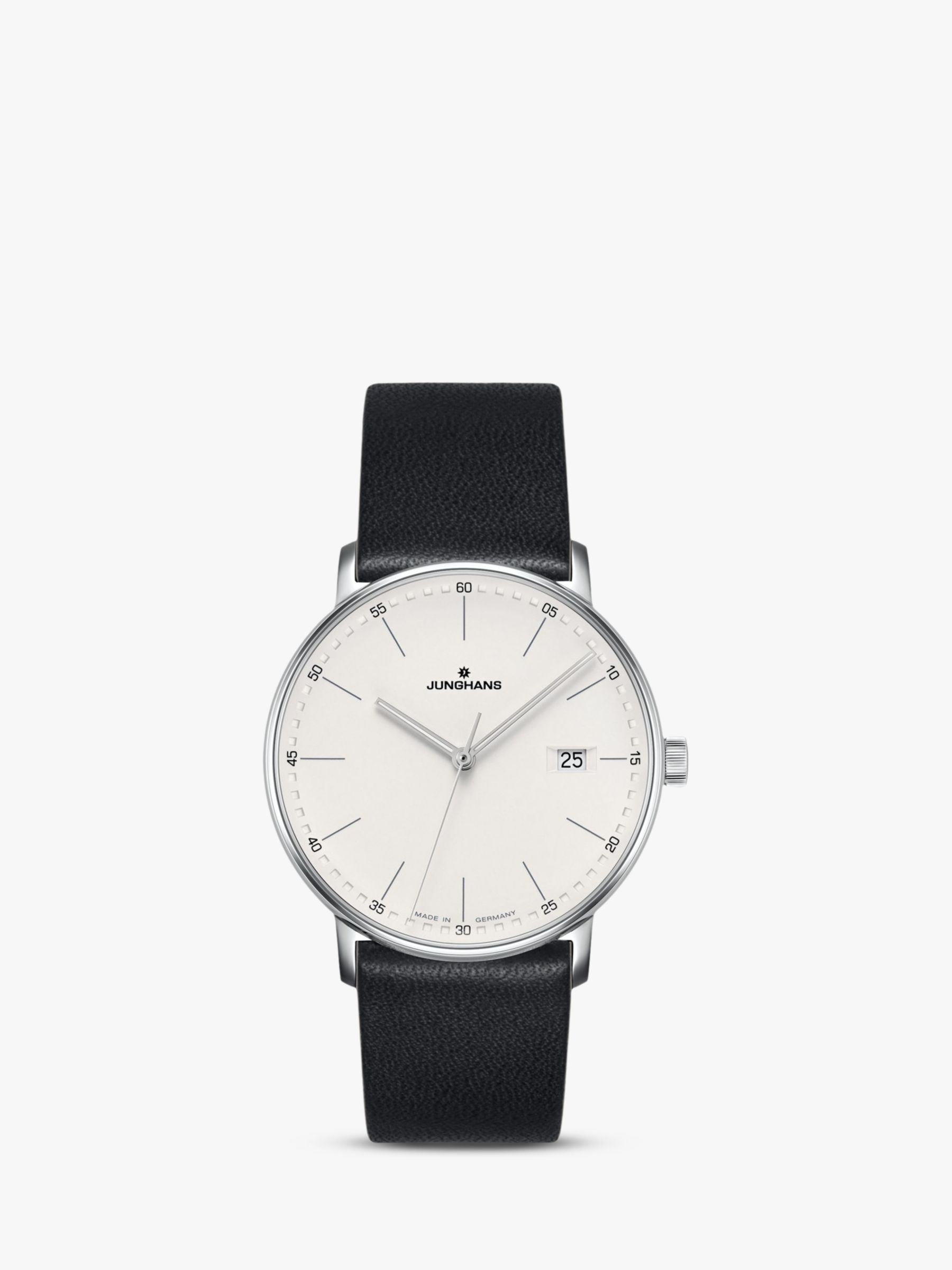 Junghans 041/4884.00 Unisex Form Date Leather Strap Watch, Black/White at John Lewis & Partners