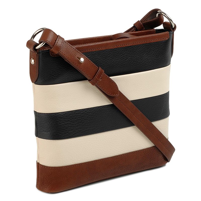 Radley Babington Medium Stripe Leather Cross Body Bag, Black/Cream at ...