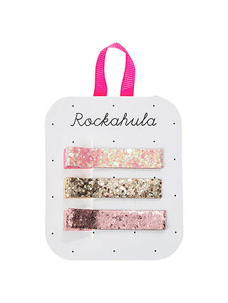Rockahula Children's Glitter Bar Hair Clips, Pack of 3, Pink/Gold