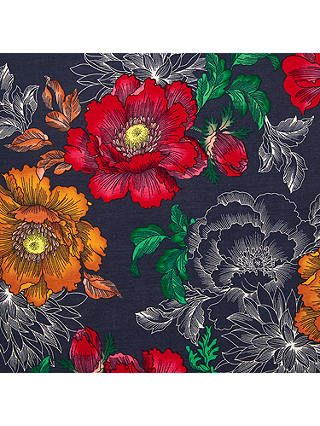 Oddies Textiles Floral Outline Print Fabric, Navy
